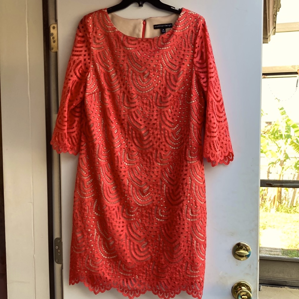 Madison Leigh lace dress  size 16 coral colored